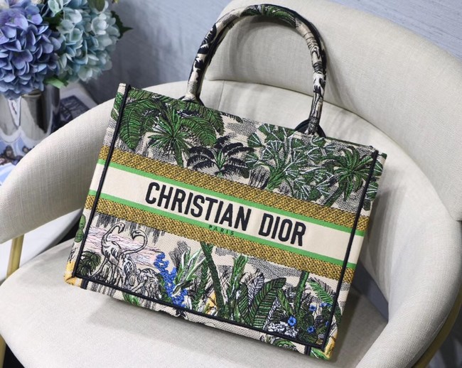 DIOR BOOK TOTE BAG IN EMBROIDERED CANVAS C1287 green