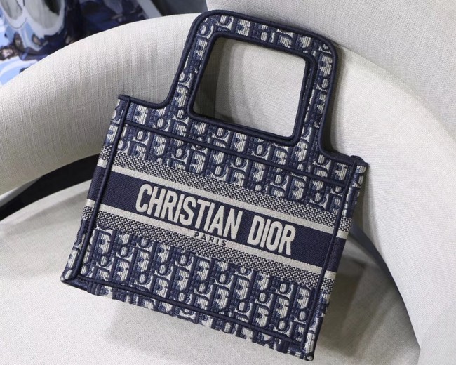 DIOR TOTE BAG IN EMBROIDERED CANVAS C1288 blue