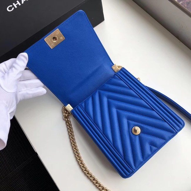 Boy chanel handbag Grained Calfskin & Gold-Tone Metal VS0130 blue