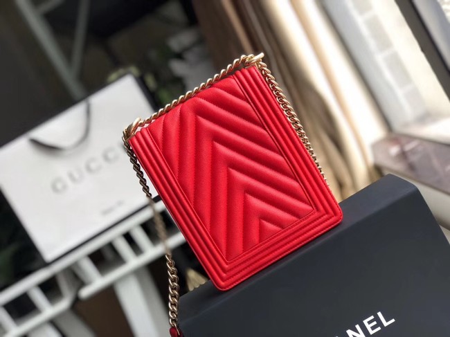 Boy chanel handbag Grained Calfskin & Gold-Tone Metal VS0130 red