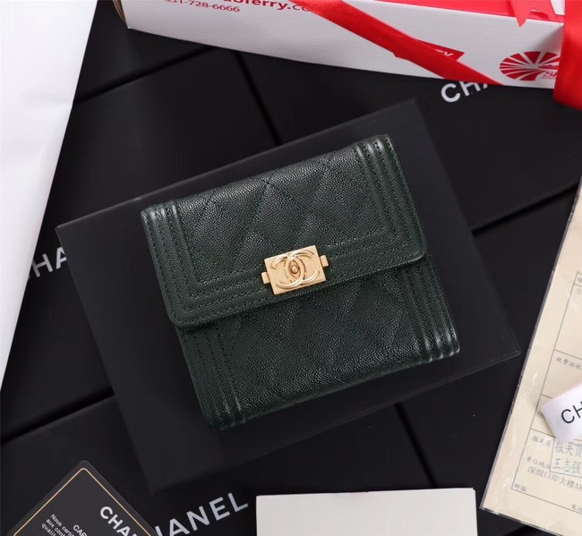 Chanel Calfskin Leather & Gold-Tone Metal A80734 Blackish green