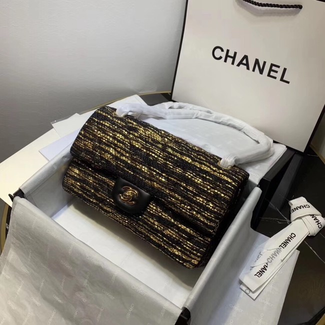 CHANEL Tweed Calfskin -Tone & Gold-Tone Metal 1112 black