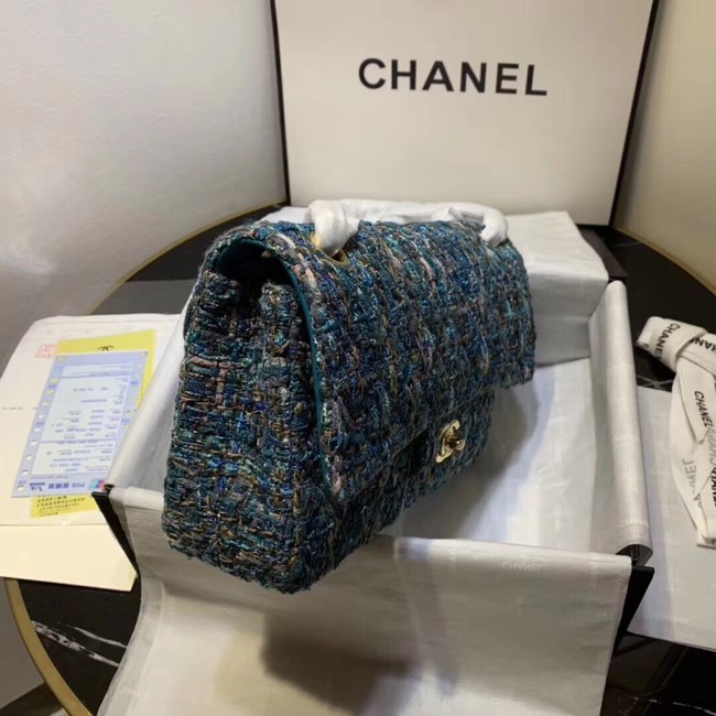 CHANEL Tweed Calfskin -Tone & Gold-Tone Metal 1112 blue