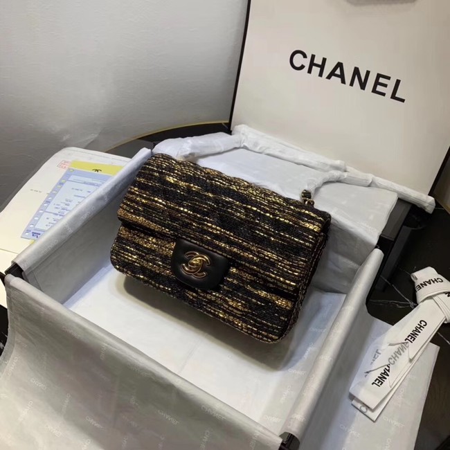 CHANEL Tweed Calfskin -Tone & Gold-Tone Metal 1116 black