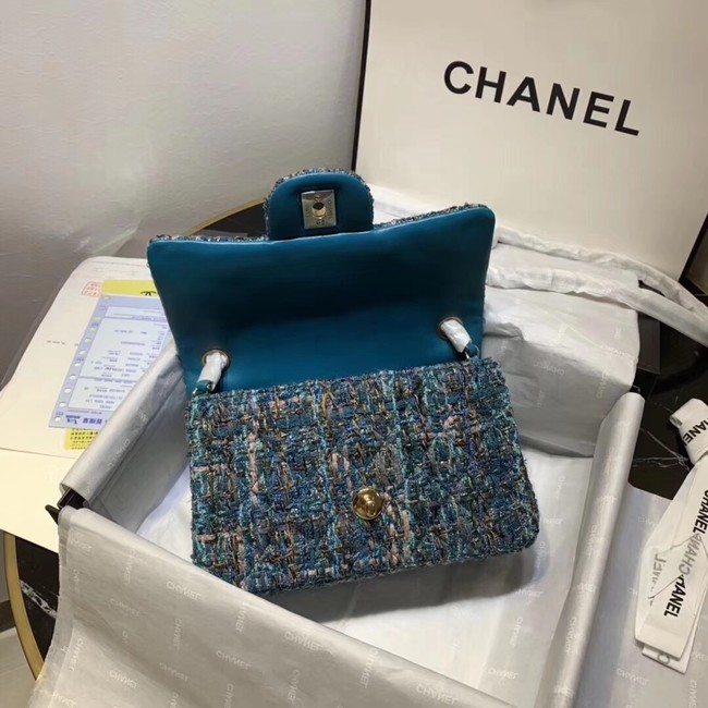 CHANEL Tweed Calfskin -Tone & Gold-Tone Metal 1116 blue