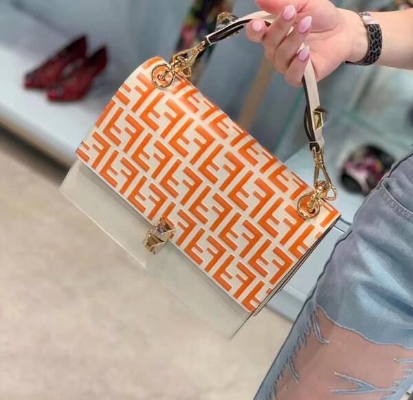 FENDI Kan I Leather Shoulder Bag 8BT283A Orange