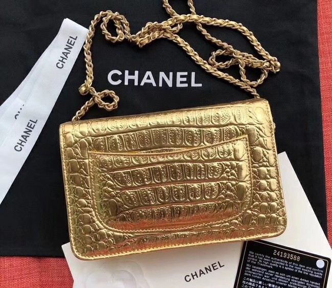 Chanel Calfskin & Gold-Tone Metal A33814 Gold