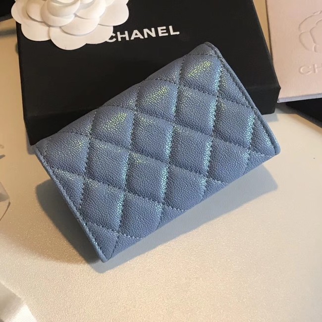 Chanel card holder Calfskin & Gold-Tone Metal A80799 blue