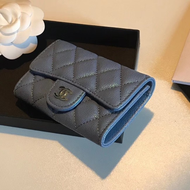 Chanel card holder Calfskin & Gold-Tone Metal A80799 blue