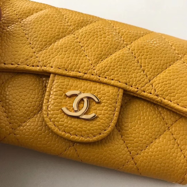 Chanel card holder Calfskin & Gold-Tone Metal A80799 yellow