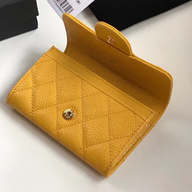 Chanel card holder Calfskin & Gold-Tone Metal A80799 yellow