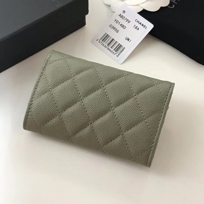 Chanel card holder Calfskin & Gold-Tone Metal A80799 green