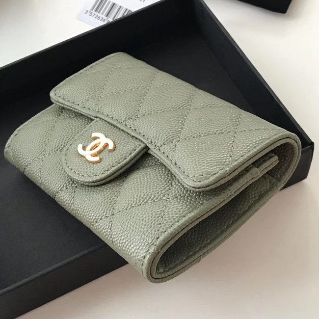 Chanel card holder Calfskin & Gold-Tone Metal A80799 green