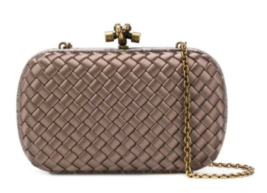 BOTTEGA VENETA Knot snakeskin-trimmed satin clutch 62548 champagne