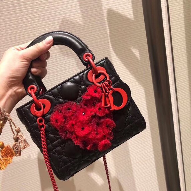 MINI LADY DIOR LAMBSKIN BAG M4245 BLACK&RED