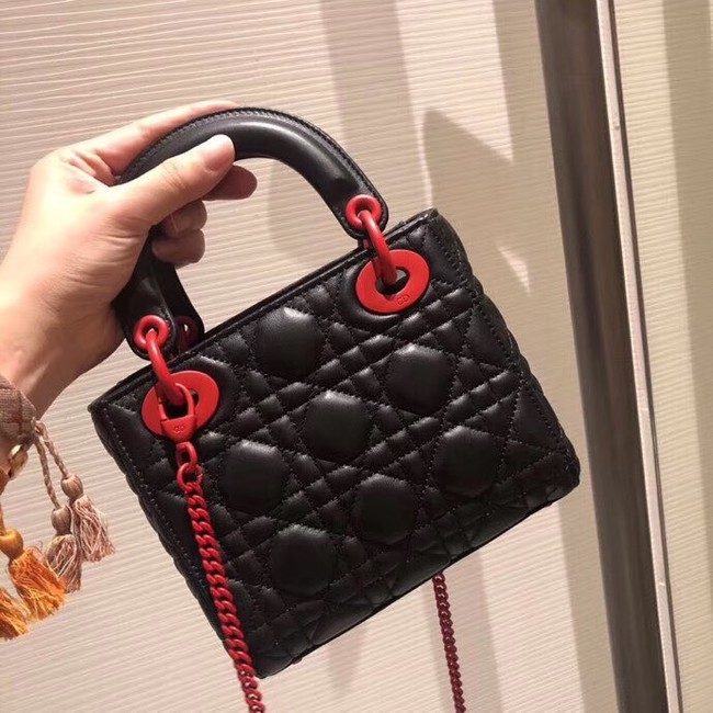 MINI LADY DIOR LAMBSKIN BAG M4245 BLACK&RED