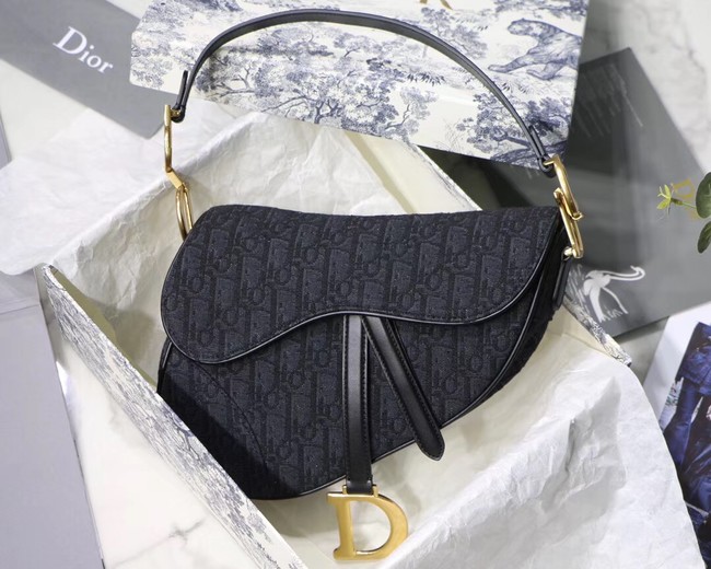 Dior SADDLE DENIM CANVAS BAG M928 denim black