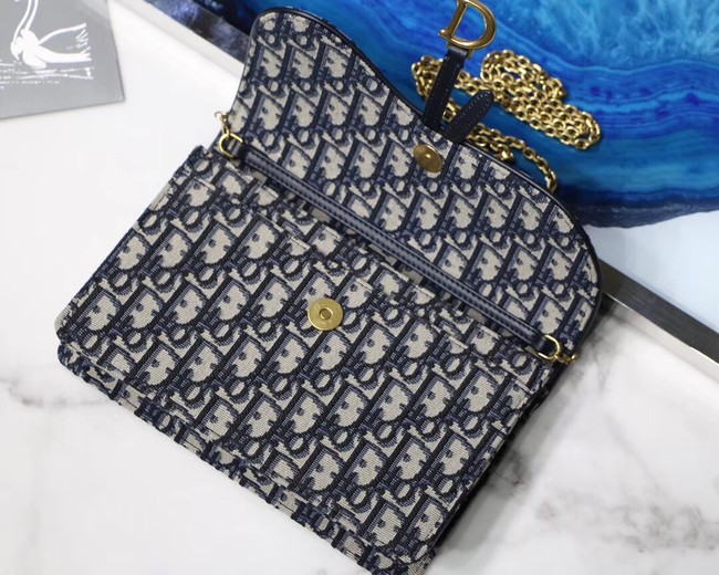 Dior SADDLE DENIM CANVAS Chain Clutch bag S5614 dark blue