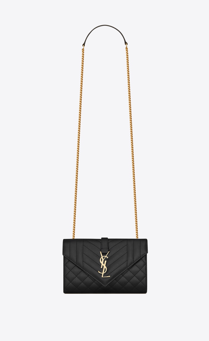 YSL ENVELOPE SMALL IN MIX MATELASSEGRAIN DE POUDRE EMBOSSED LEATHER 19207 BLACK