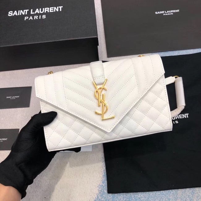 YSL ENVELOPE SMALL IN MIX MATELASSEGRAIN DE POUDRE EMBOSSED LEATHER 19207 BLANC VINTAGE