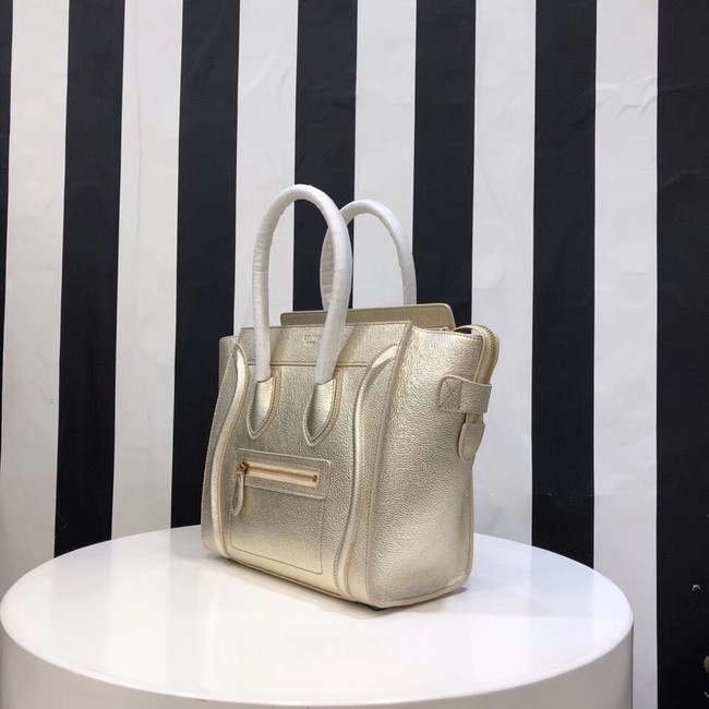 CELINE MICRO LUGGAGE HANDBAG IN LAMINATED LAMBSKIN 167793-26 gold