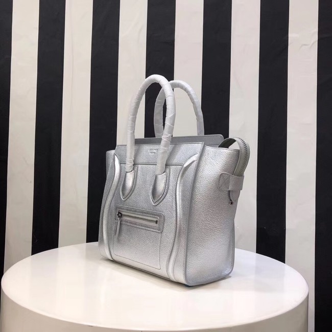 CELINE MICRO LUGGAGE HANDBAG IN LAMINATED LAMBSKIN 167793-26 silver