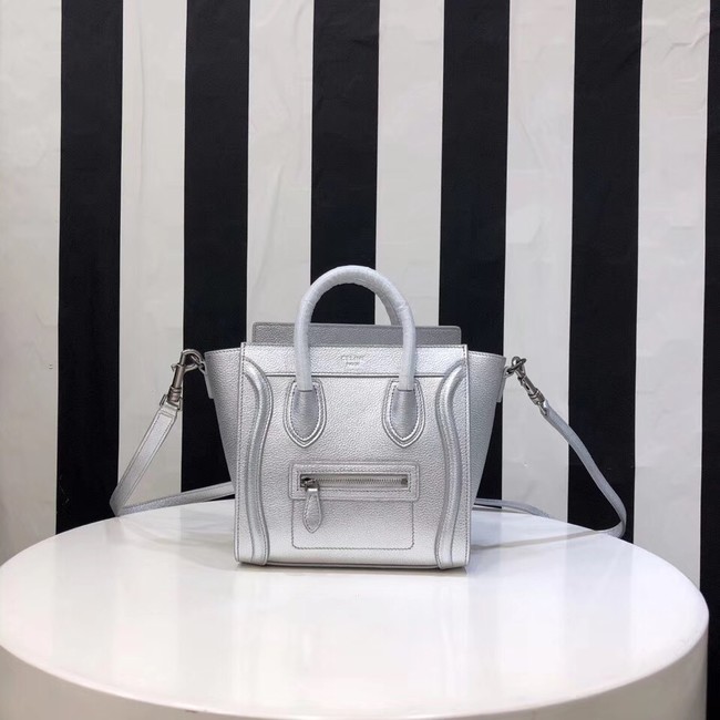 CELINE NANO LUGGAGE BAG IN LAMINATED LAMBSKIN 189244-26 silver