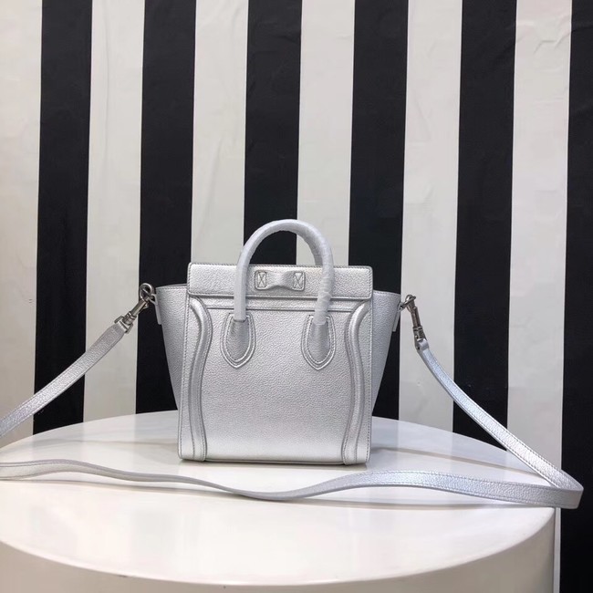 CELINE NANO LUGGAGE BAG IN LAMINATED LAMBSKIN 189244-26 silver 