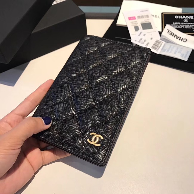 Chanel Calfskin Leather & Gold-Tone Metal Wallet A80385 Black