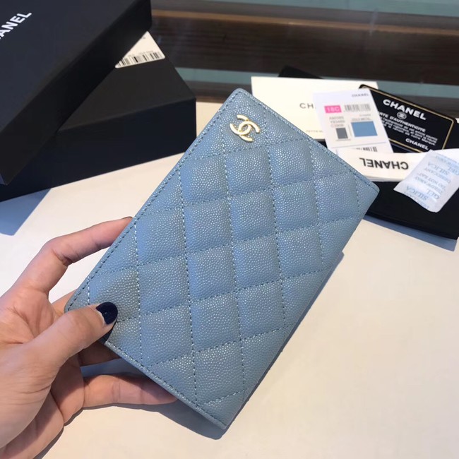 Chanel Calfskin Leather & Gold-Tone Metal Wallet A80385 Light Blue