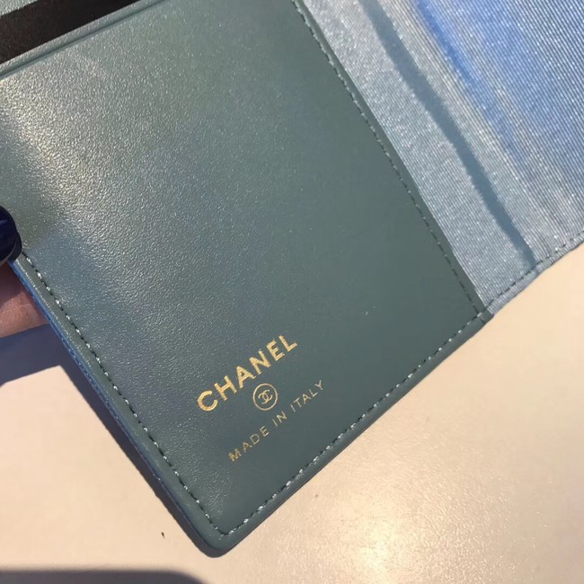 Chanel Calfskin Leather & Gold-Tone Metal Wallet A80385 Light Blue