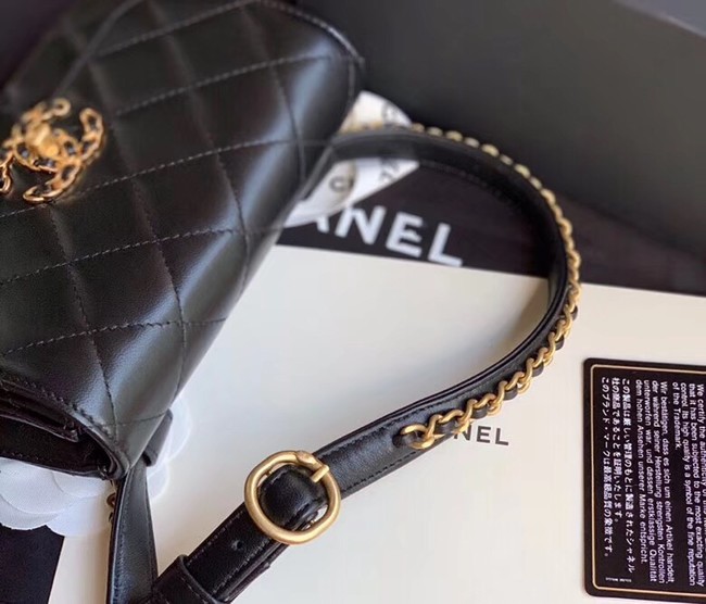 Chanel Original Sheepskin Leather Belt Bag Black 33866 Gold