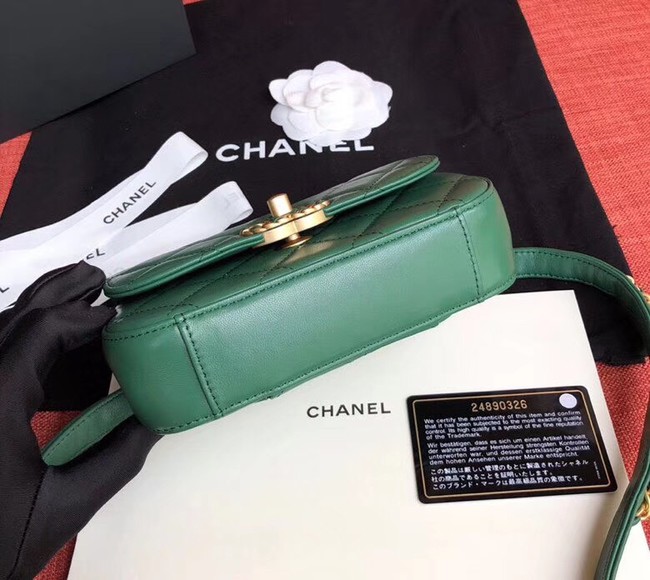 Chanel Original Sheepskin Leather Belt Bag Green 33866 Gold