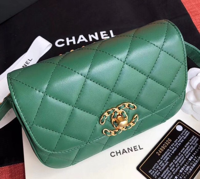 Chanel Original Sheepskin Leather Belt Bag Green 33866 Gold