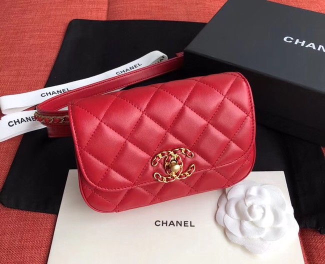 Chanel Original Sheepskin Leather Belt Bag Red 33866 Gold