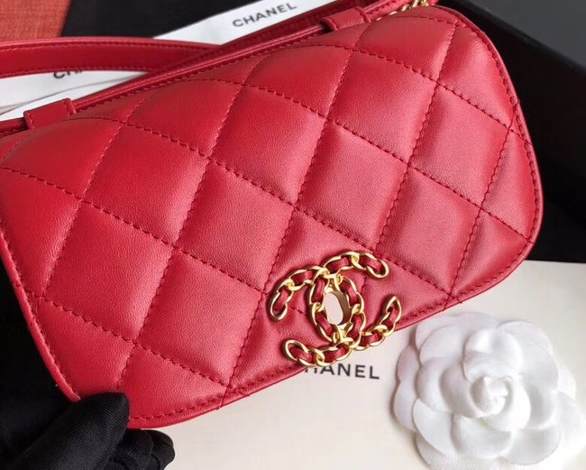 Chanel Original Sheepskin Leather Belt Bag Red 33866 Gold