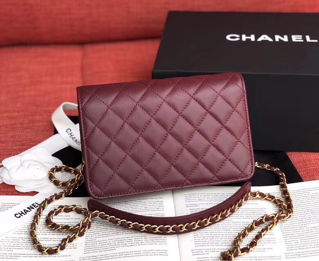 Chanel Original Sheepskin Leather Belt Bag Wine 33866 Gold