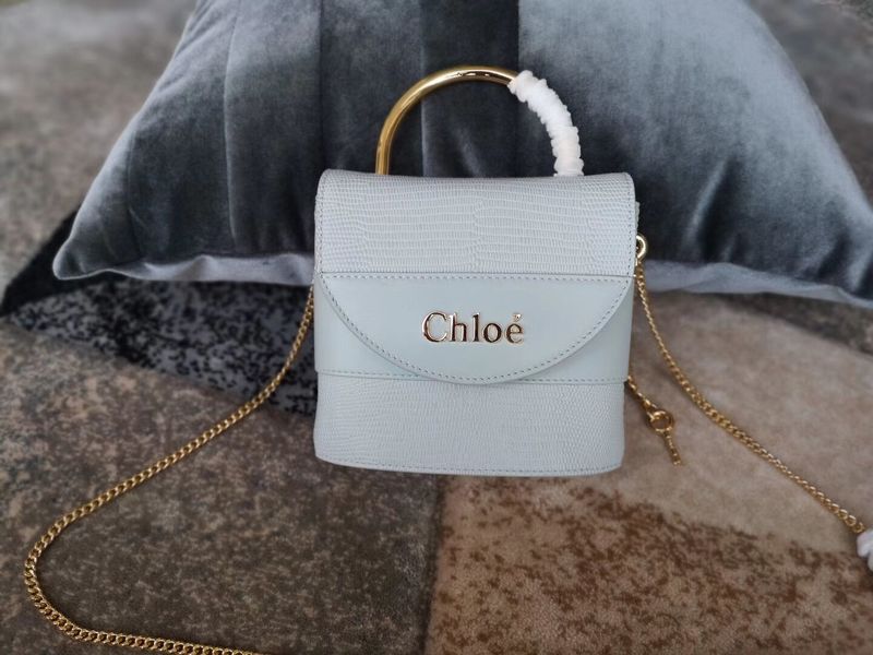 Chloe Small Aby Lock Chain Bag in Embossed Lizard Effect on Calfskin & Goatskin 3S035 Light Blue