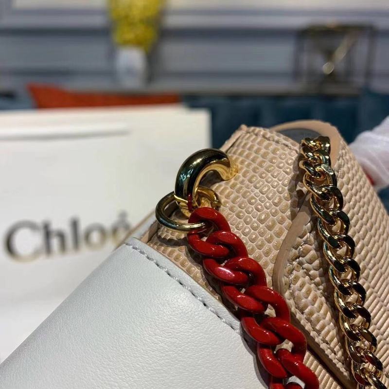 Chloe Small Aby Lock Chain Bag in Embossed Lizard Effect on Calfskin & Goatskin 3S035 White