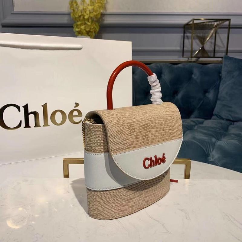 Chloe Small Aby Lock Chain Bag in Embossed Lizard Effect on Calfskin & Goatskin 3S035 White