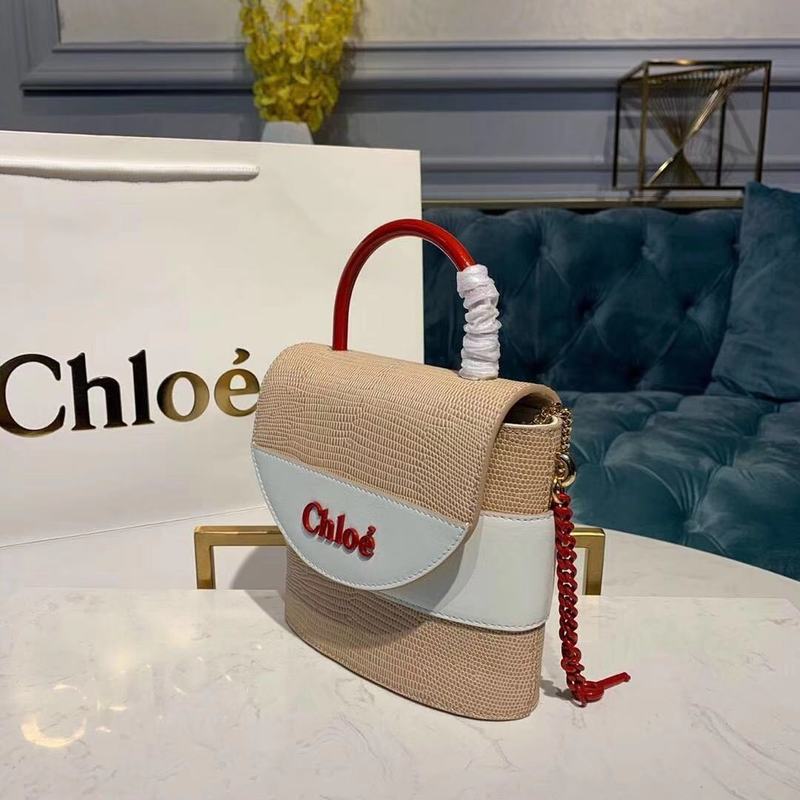 Chloe Small Aby Lock Chain Bag in Embossed Lizard Effect on Calfskin & Goatskin 3S035 White