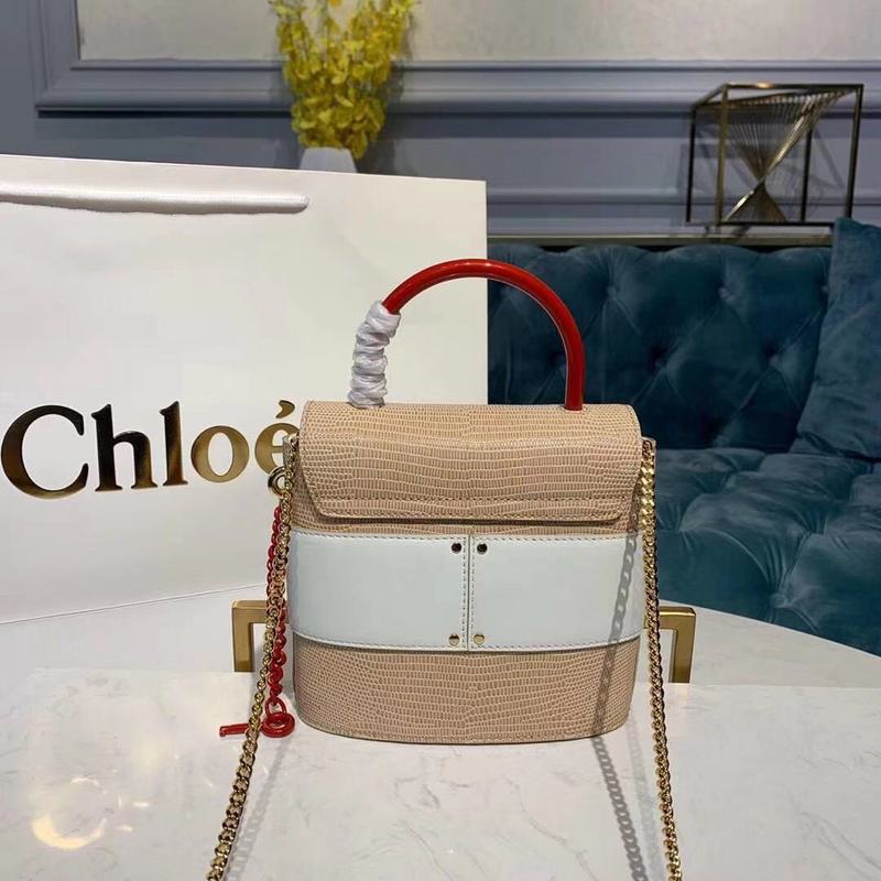 Chloe Small Aby Lock Chain Bag in Embossed Lizard Effect on Calfskin & Goatskin 3S035 White