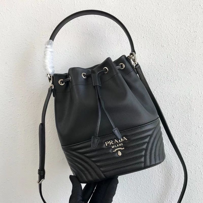 Prada Original Calfskin Leather Bucket Bag 1BH038 Black