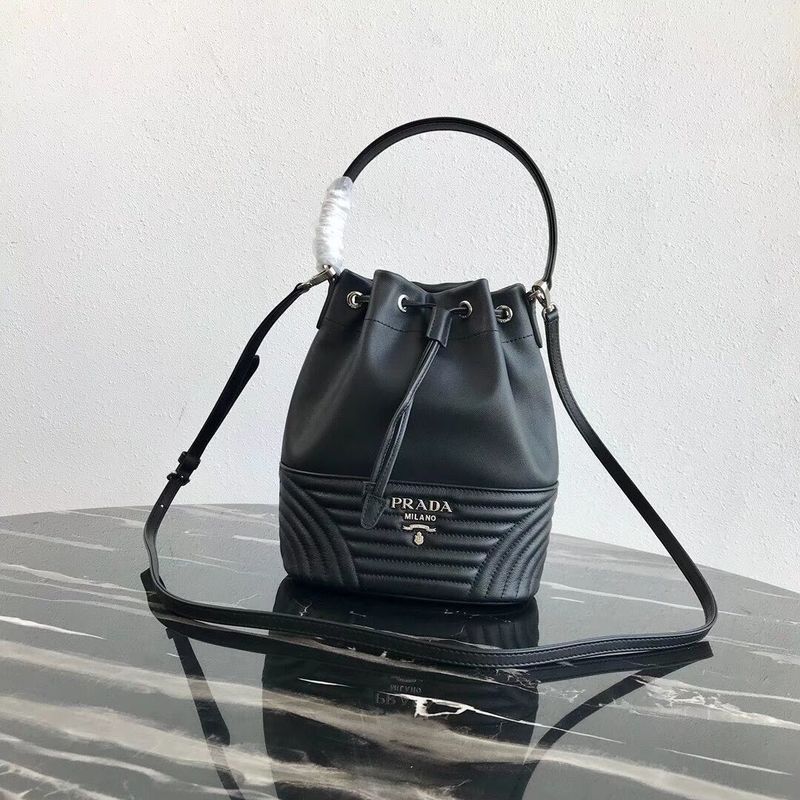 Prada Original Calfskin Leather Bucket Bag 1BH038 Black