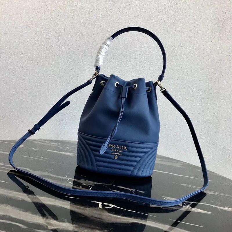 Prada Original Calfskin Leather Bucket Bag 1BH038 Blue