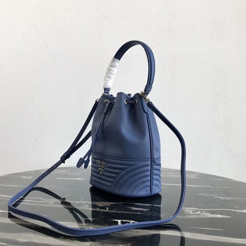 Prada Original Calfskin Leather Bucket Bag 1BH038 Blue