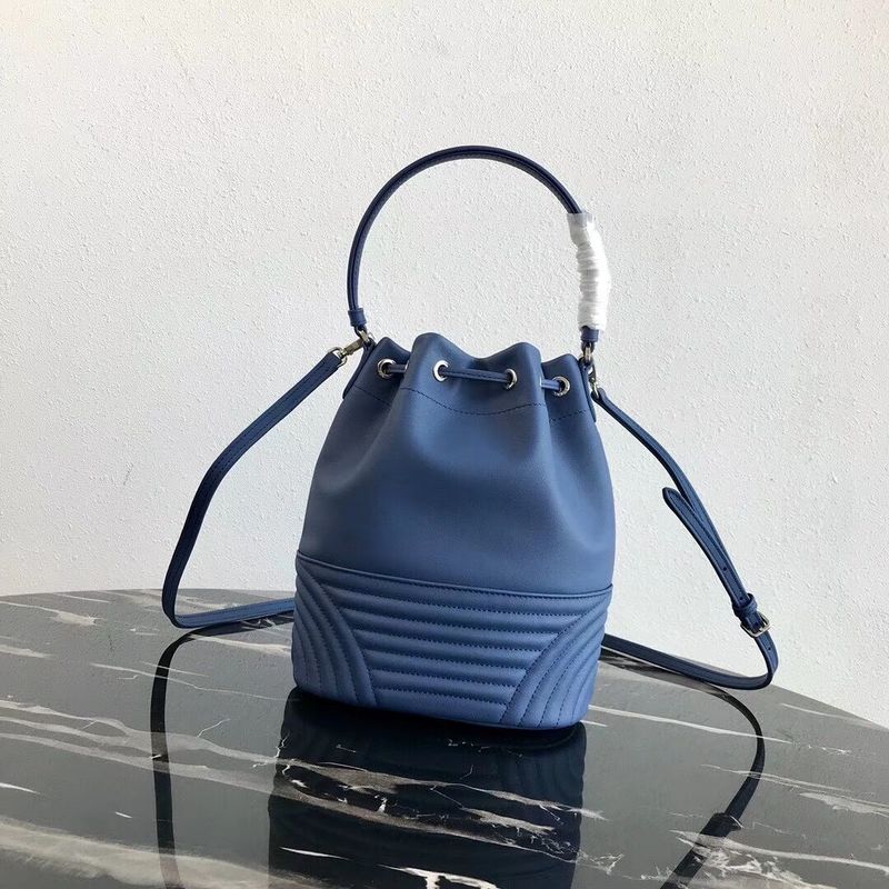 Prada Original Calfskin Leather Bucket Bag 1BH038 Blue