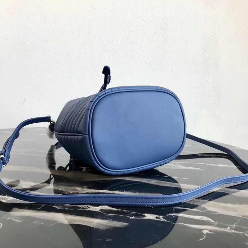 Prada Original Calfskin Leather Bucket Bag 1BH038 Blue