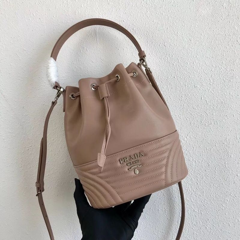 Prada Original Calfskin Leather Bucket Bag 1BH038 Nude