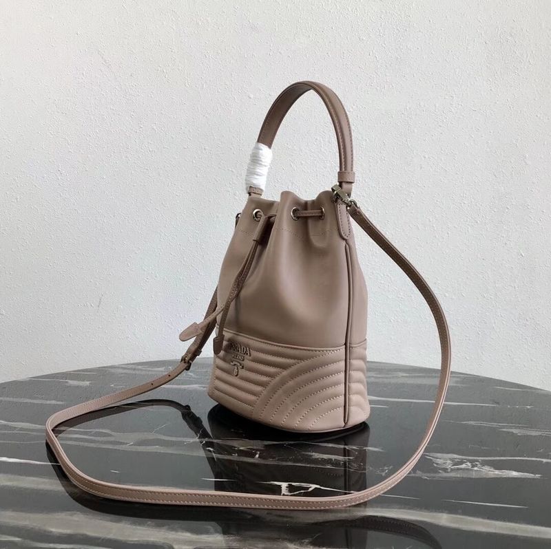 Prada Original Calfskin Leather Bucket Bag 1BH038 Nude